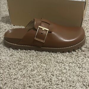 NEW Michael Kors Brown Leather Slide Sandals